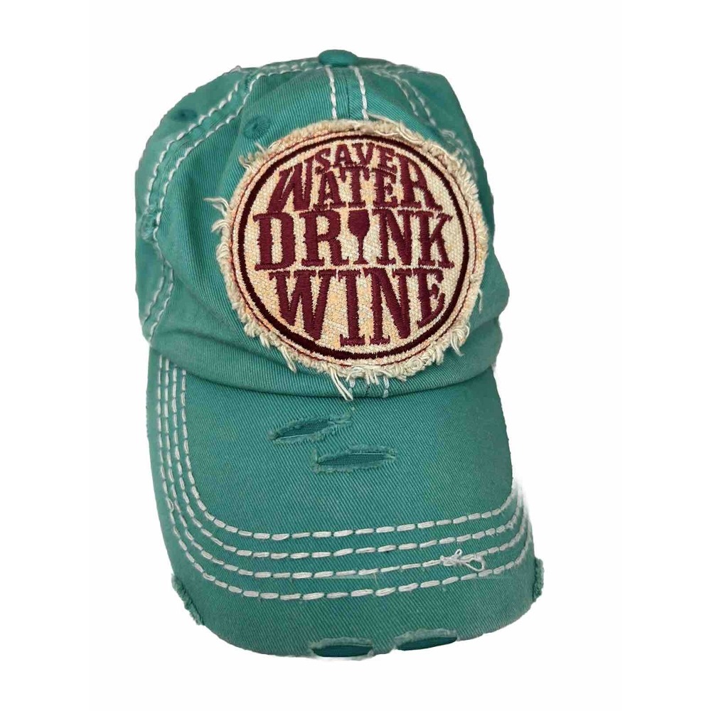 Kbethos Vintage Baseball Cap Hat Mint  Save Water Drink Wine‎ Beach Hat Vacation